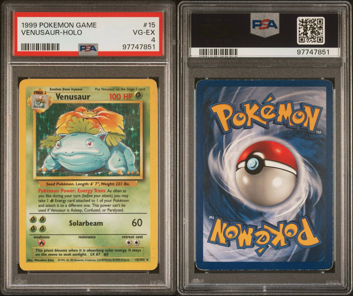 Venusaur - Base Set Holo Rare - 15/102 - PSA 4