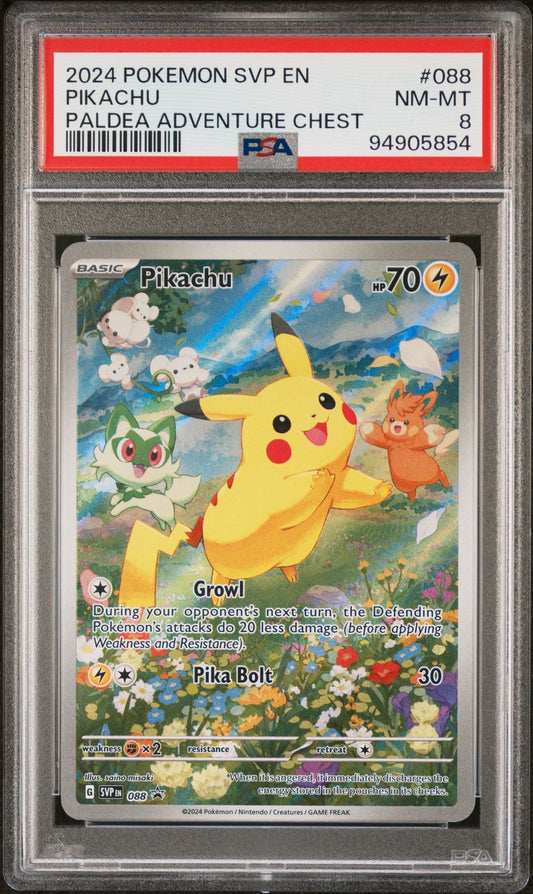 Pikachu Black Star Promo - 2024 Paldea Adventure Chest - PSA 8