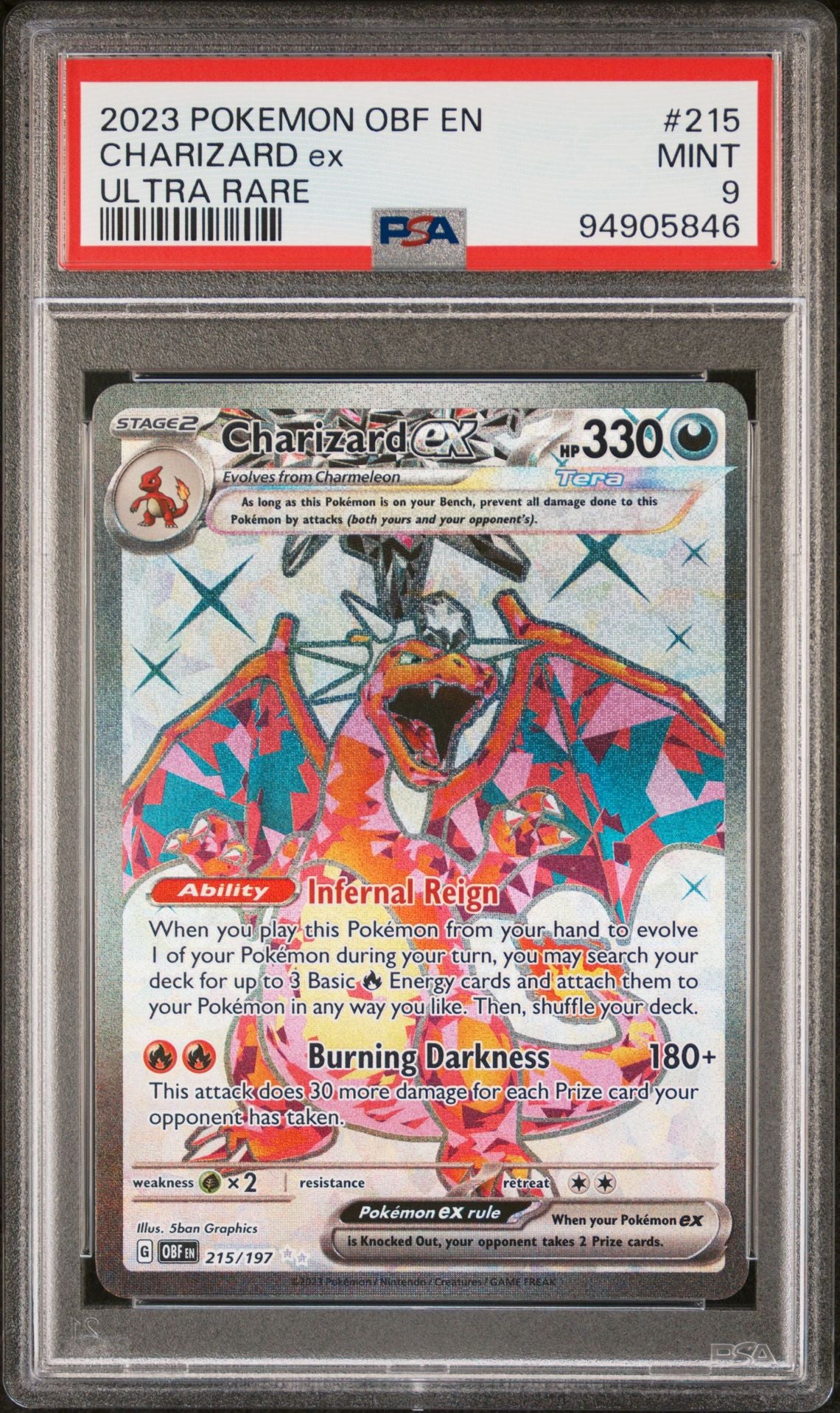 Charizard Ex - 215/197 Ultra Rare - Obsidian Flames - PSA 9